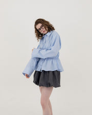 Shirring wide sleeve shirt