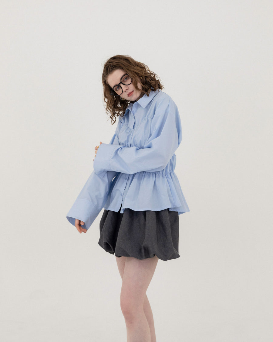 Shirring wide sleeve shirt