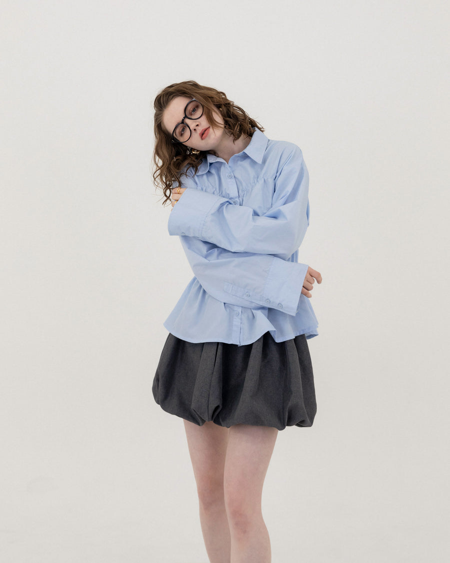Shirring wide sleeve shirt