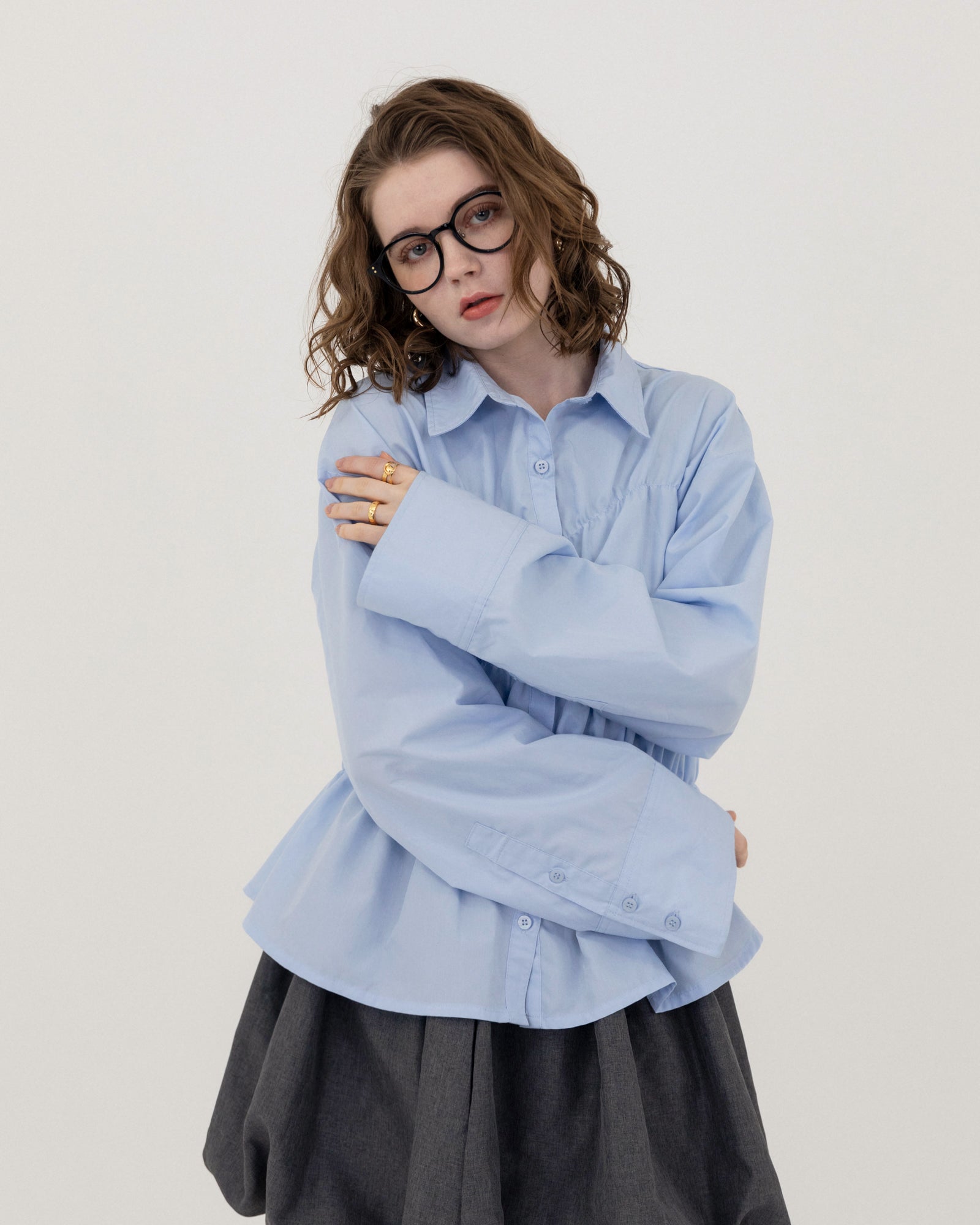 Shirring wide sleeve shirt