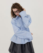 Shirring wide sleeve shirt