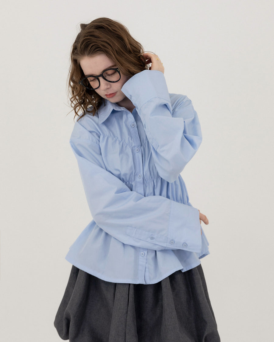 Shirring wide sleeve shirt