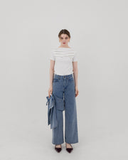 【BEST SELLER】Asymmetric ribbon denim pants