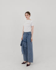 【BEST SELLER】Asymmetric ribbon denim pants