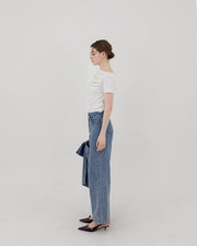 【BEST SELLER】Asymmetric ribbon denim pants
