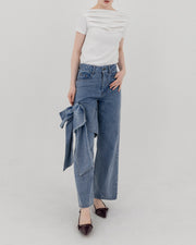 【BEST SELLER】Asymmetric ribbon denim pants