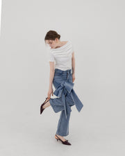 【BEST SELLER】Asymmetric ribbon denim pants