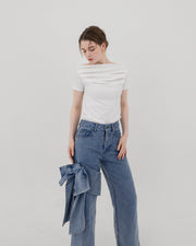 【BEST SELLER】Asymmetric ribbon denim pants