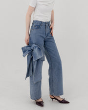 【BEST SELLER】Asymmetric ribbon denim pants