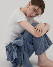 【BEST SELLER】Asymmetric ribbon denim pants