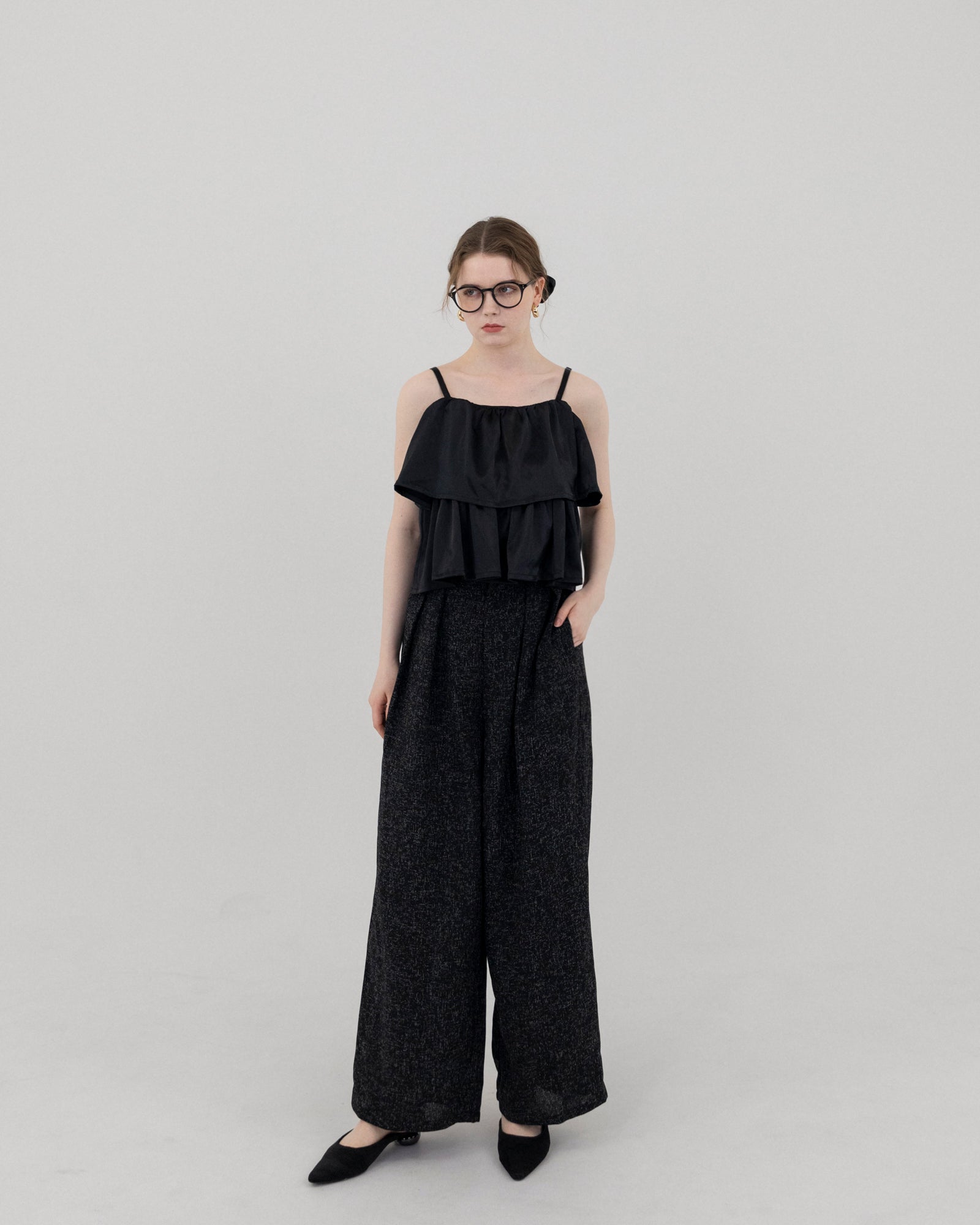 Summer tweed tuck pants