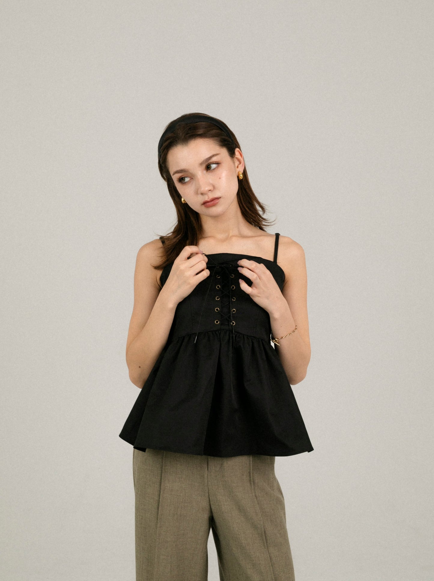 【Set】lace up camisole