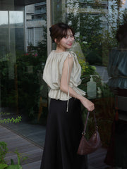 【8/6 OPEN】Crinkle gather ribbon blouse
