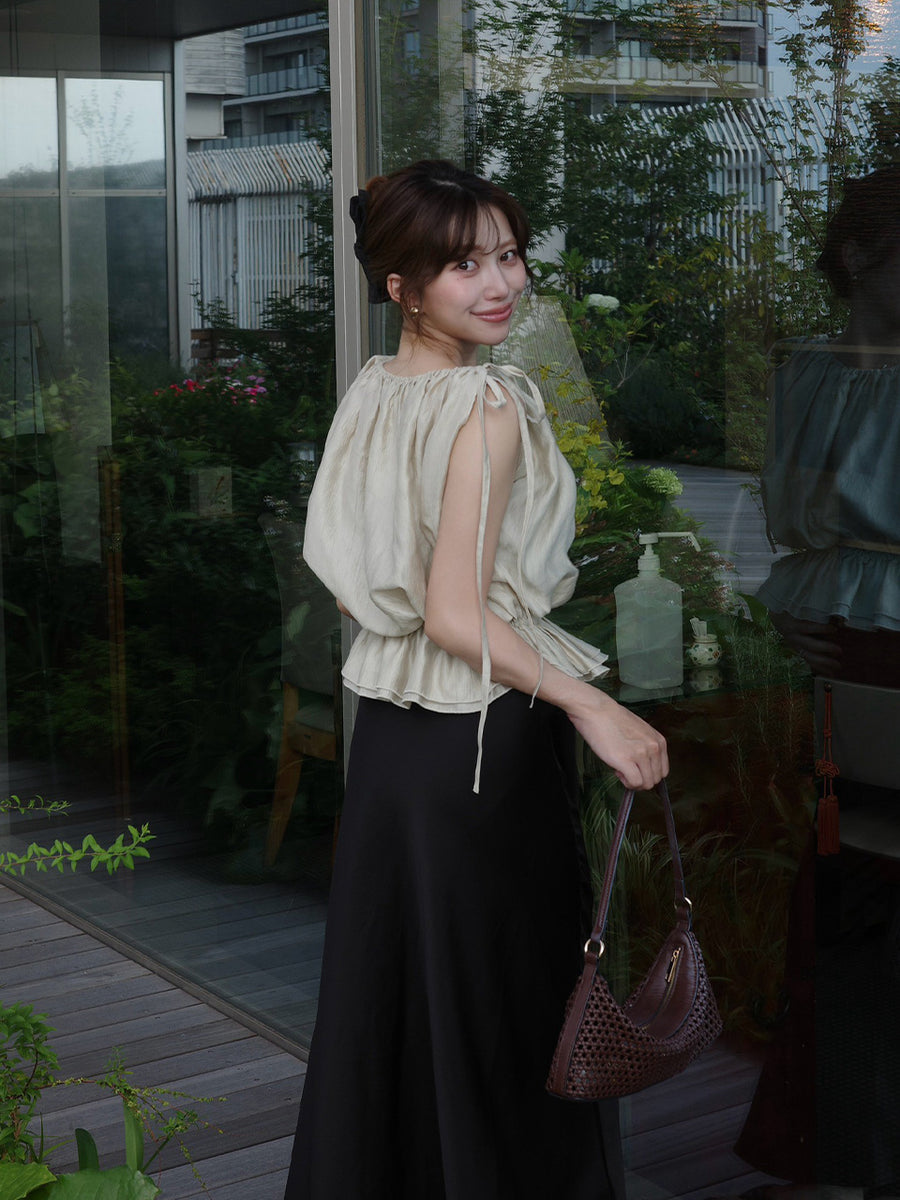 【8/6 OPEN】Crinkle gather ribbon blouse