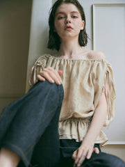 【8/6 OPEN】Crinkle gather ribbon blouse