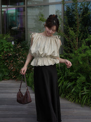 【8/6 OPEN】Crinkle gather ribbon blouse