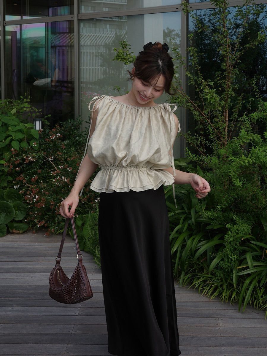 【8/6 OPEN】Crinkle gather ribbon blouse