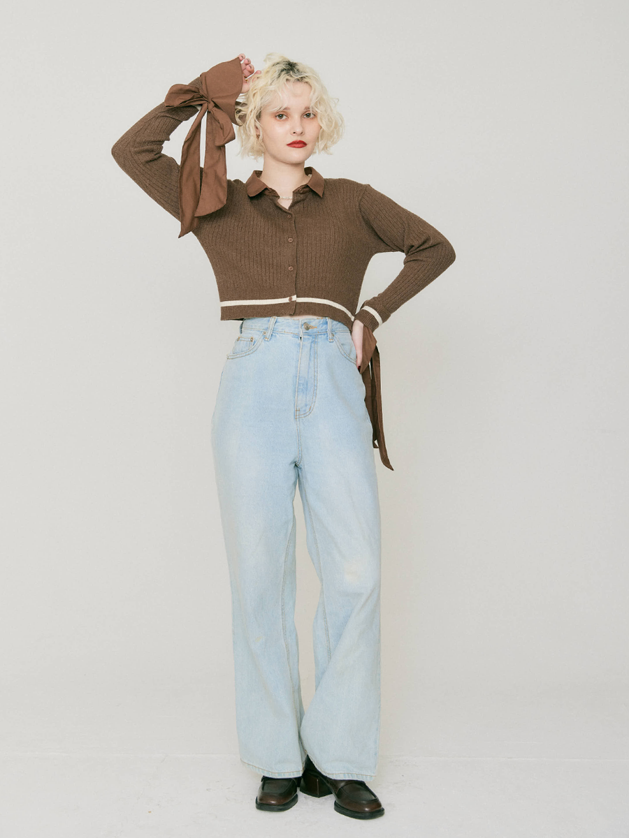 Ribbon tie cropped cardigan – RANCLIC Ribbon tie cropped cardigan – RANCLIC