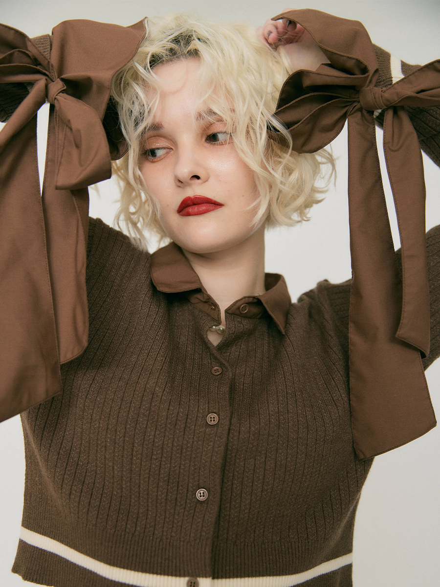 【予約販売】Ribbon tie cropped cardigan