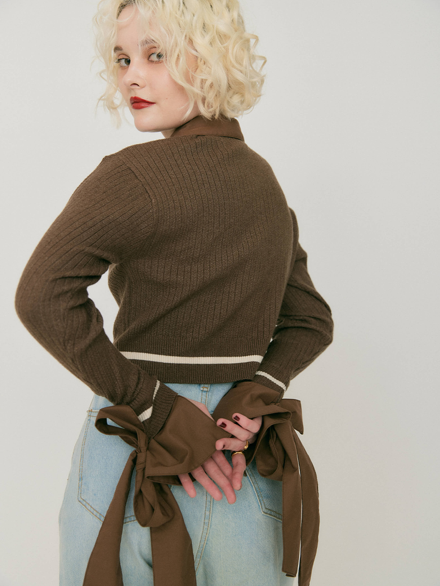Ribbon tie cropped cardigan – RANCLIC Ribbon tie cropped cardigan – RANCLIC