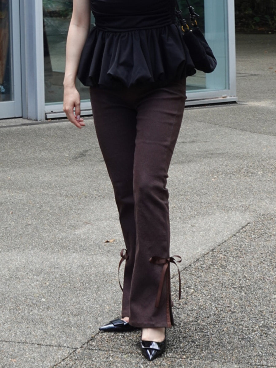 side slit denim ribbon pants