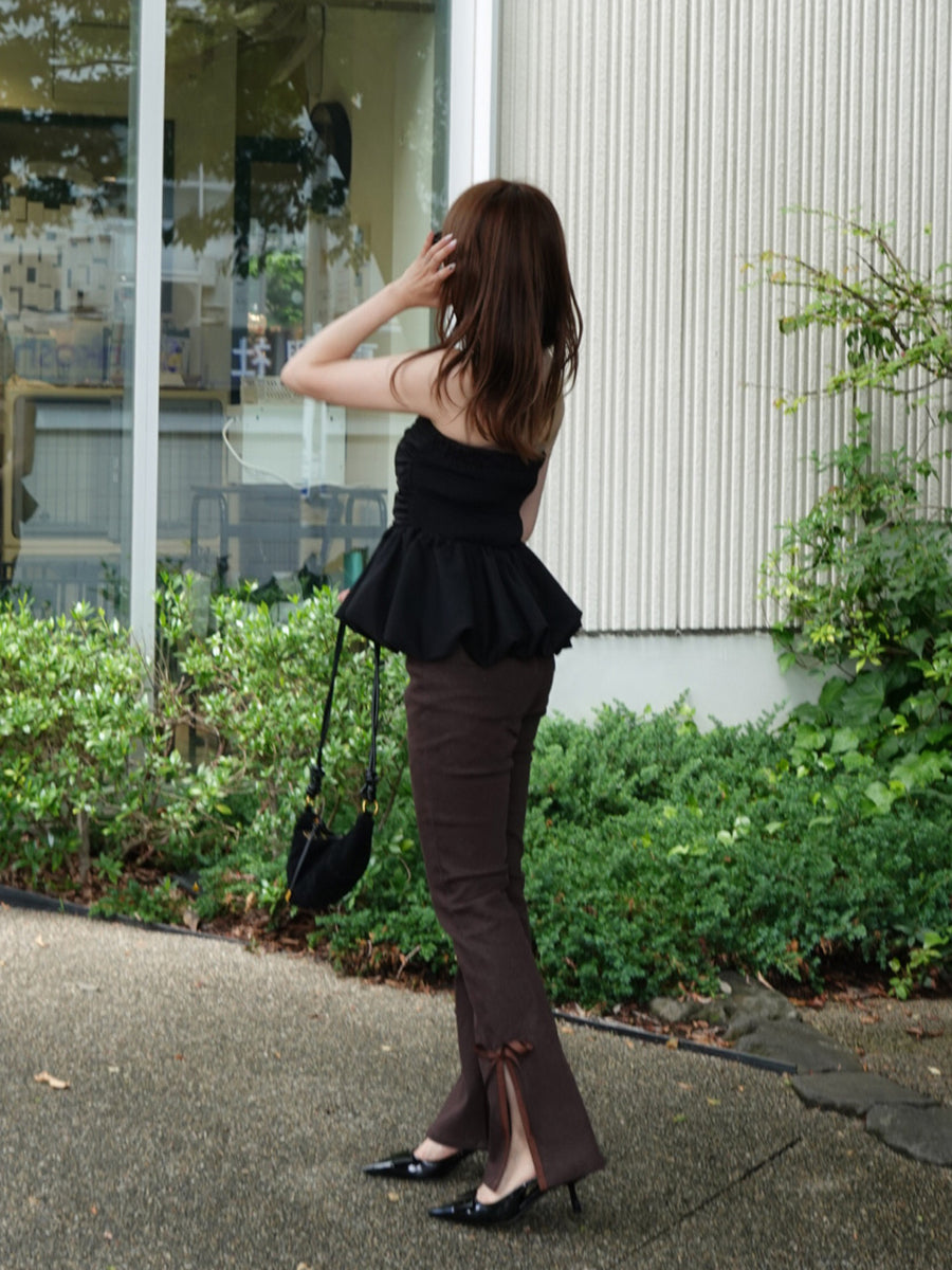 side slit denim ribbon pants