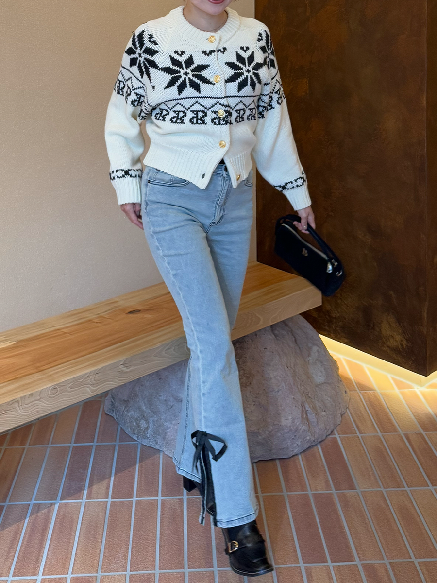 【予約販売】side slit denim ribbon pants