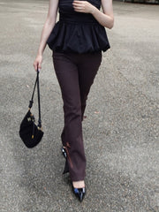 side slit denim ribbon pants