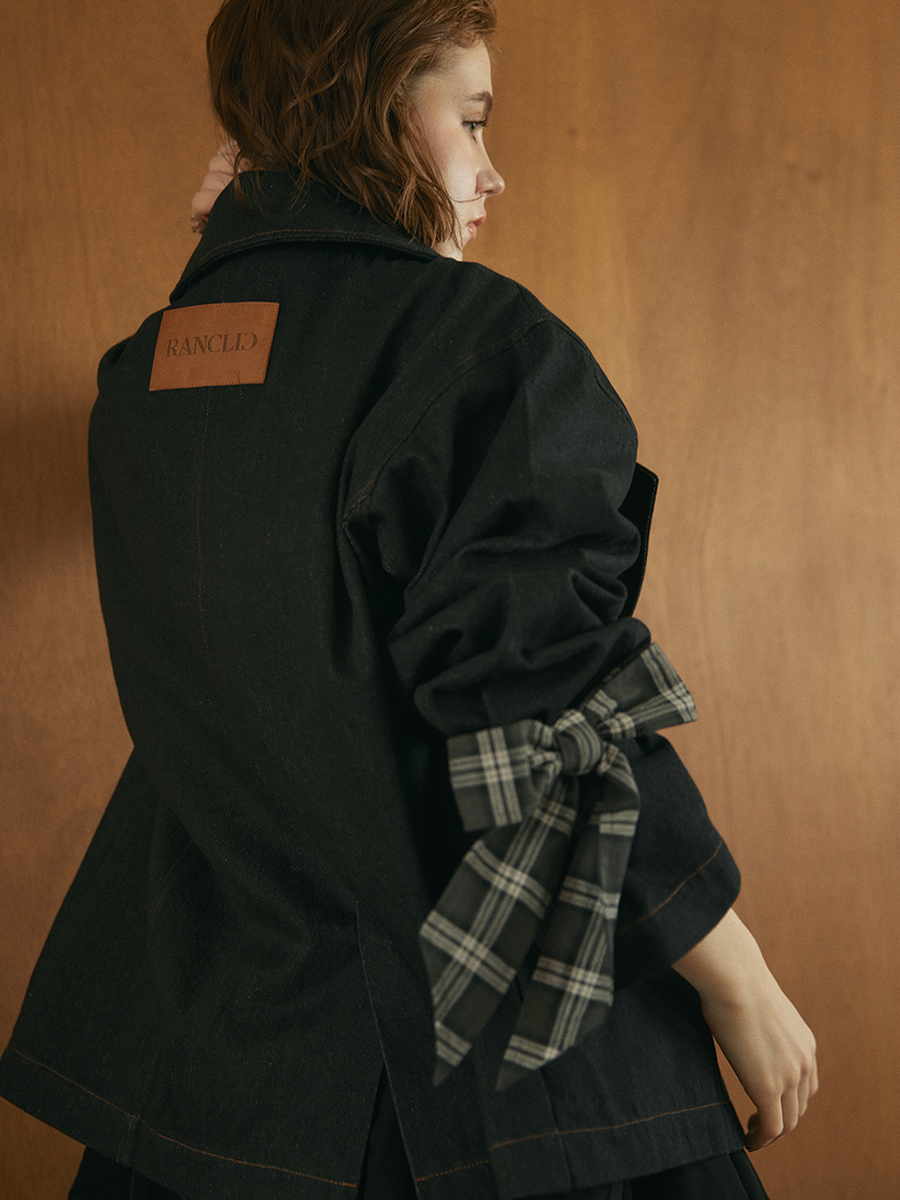 【10/8 OPEN】Check ribbon denim jacket