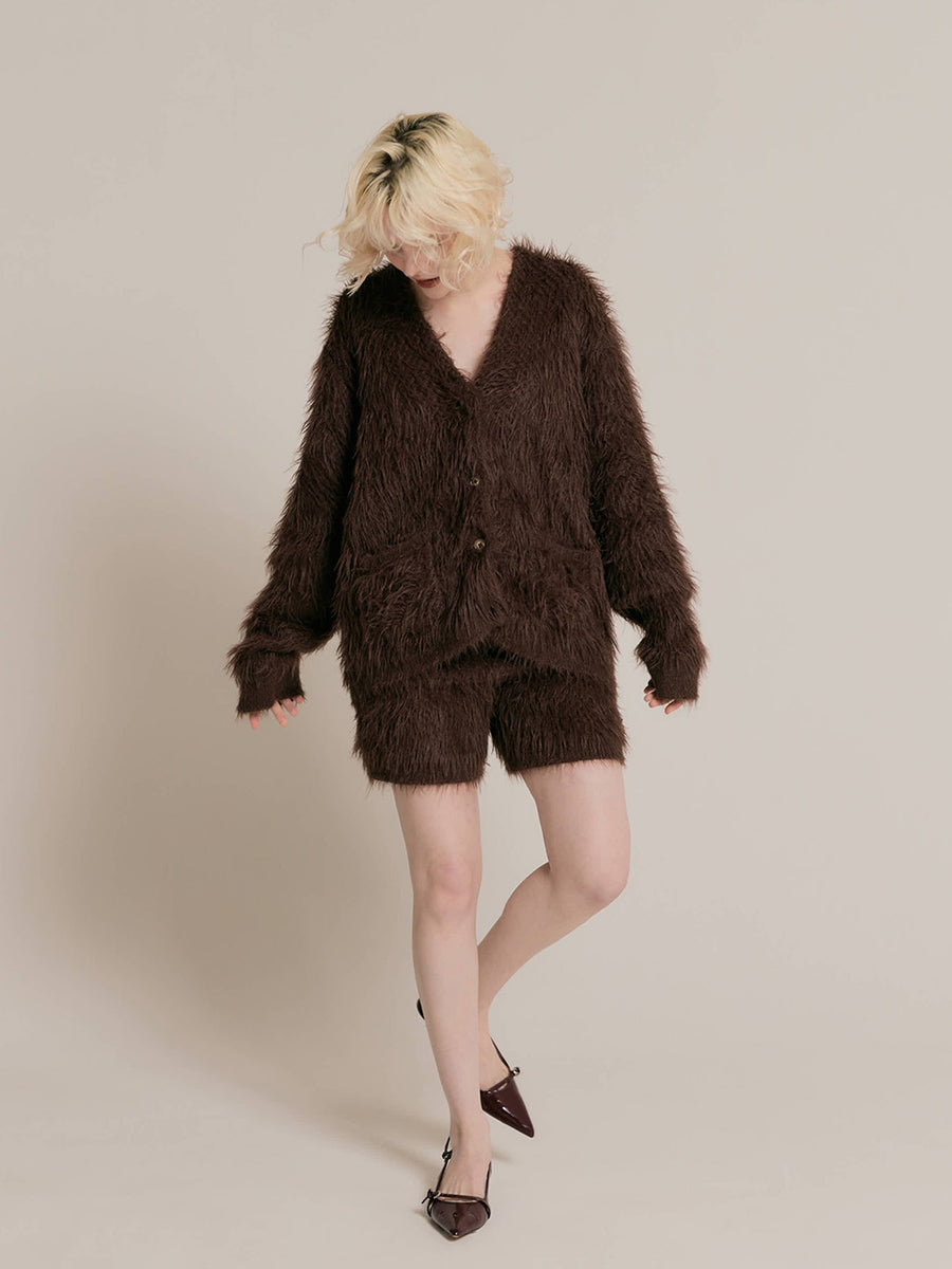 Cozy shaggy knit cardigan