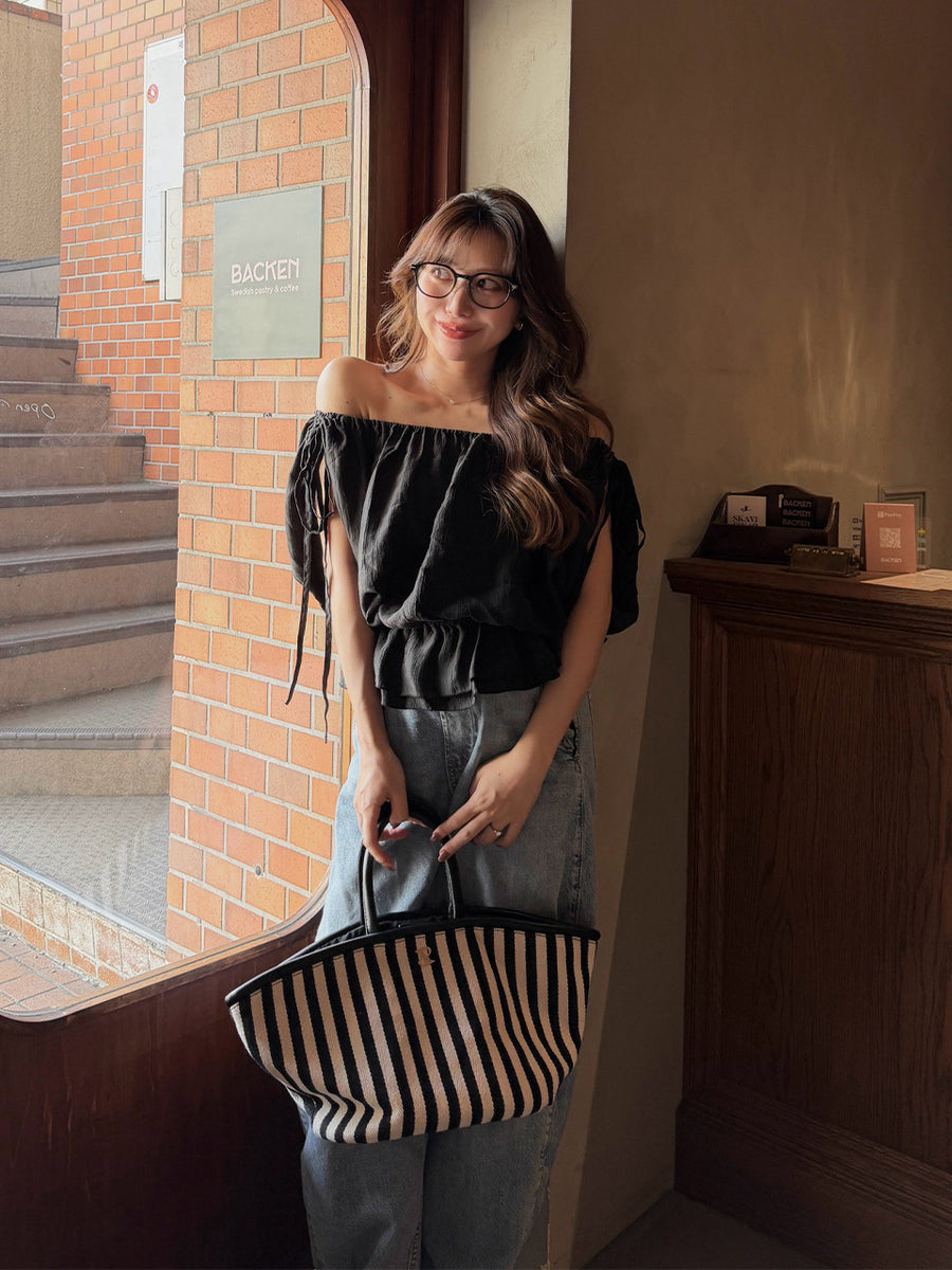 【8/6 OPEN】Crinkle gather ribbon blouse