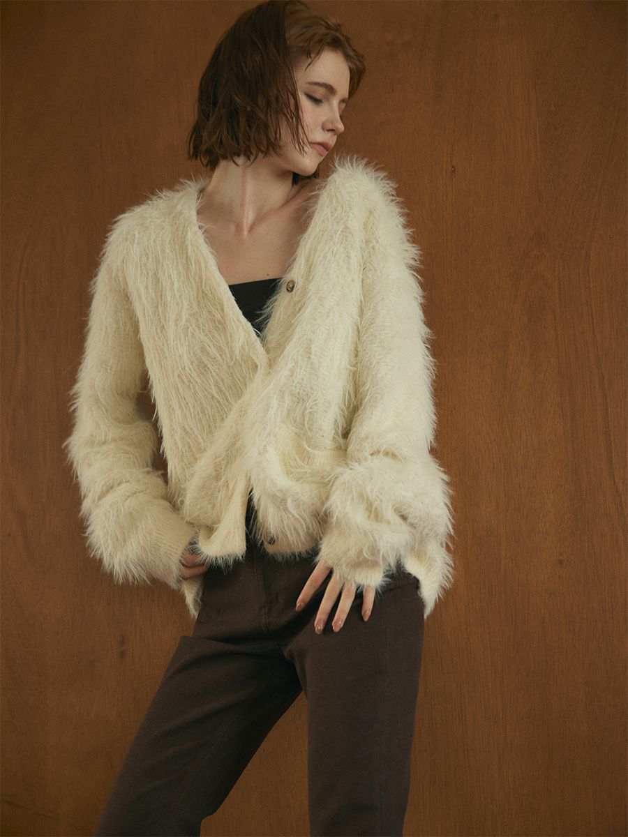 Cozy shaggy knit cardigan