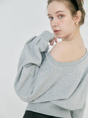 【2/12 OPEN】Off shoulder flocked logo sweat