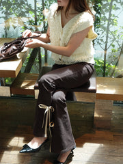 side slit denim ribbon pants