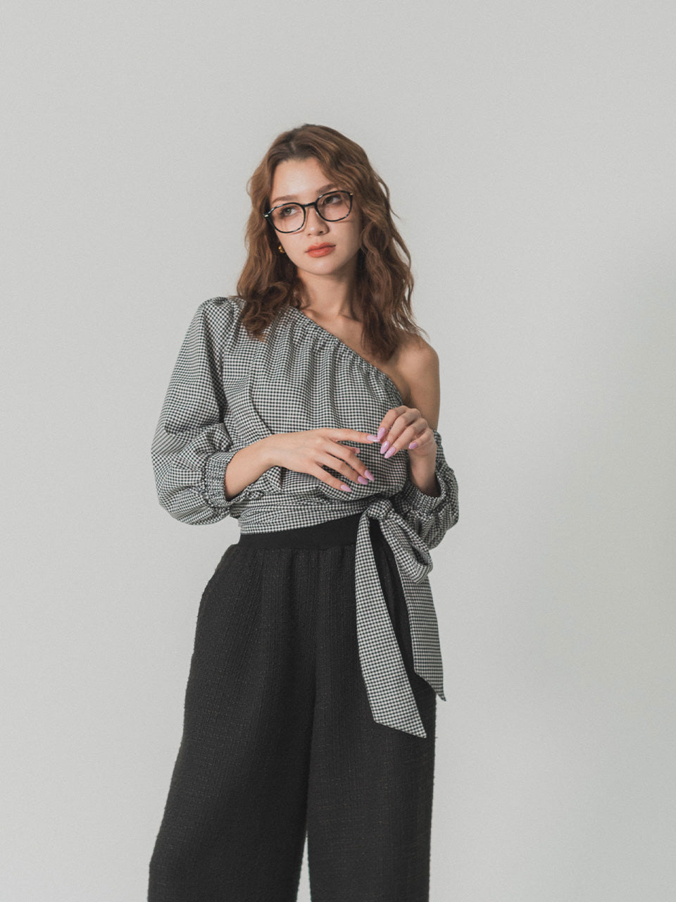 one shoulder long sleeve blouse
