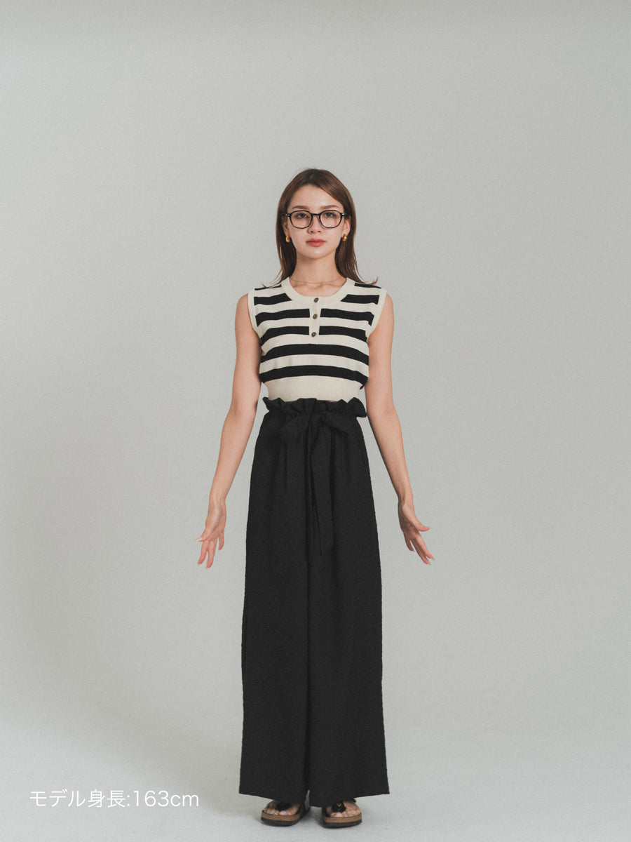 gather ribbon wide pants