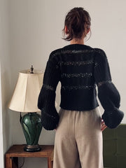 sequin border cable knit