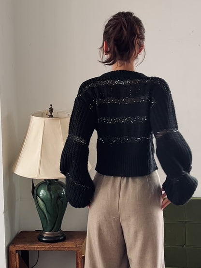 sequin border cable knit