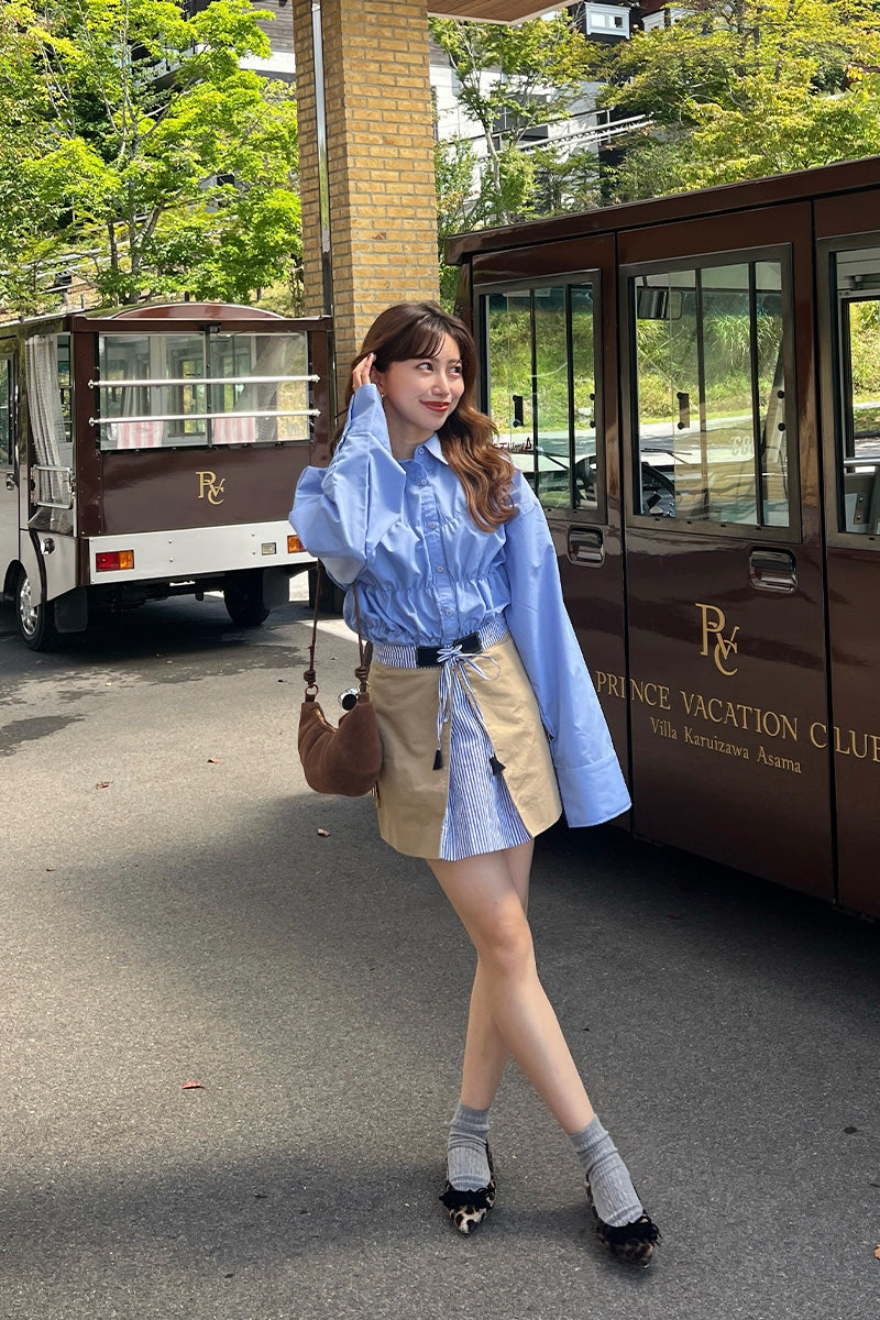Shirring wide sleeve shirt