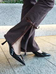 side slit denim ribbon pants