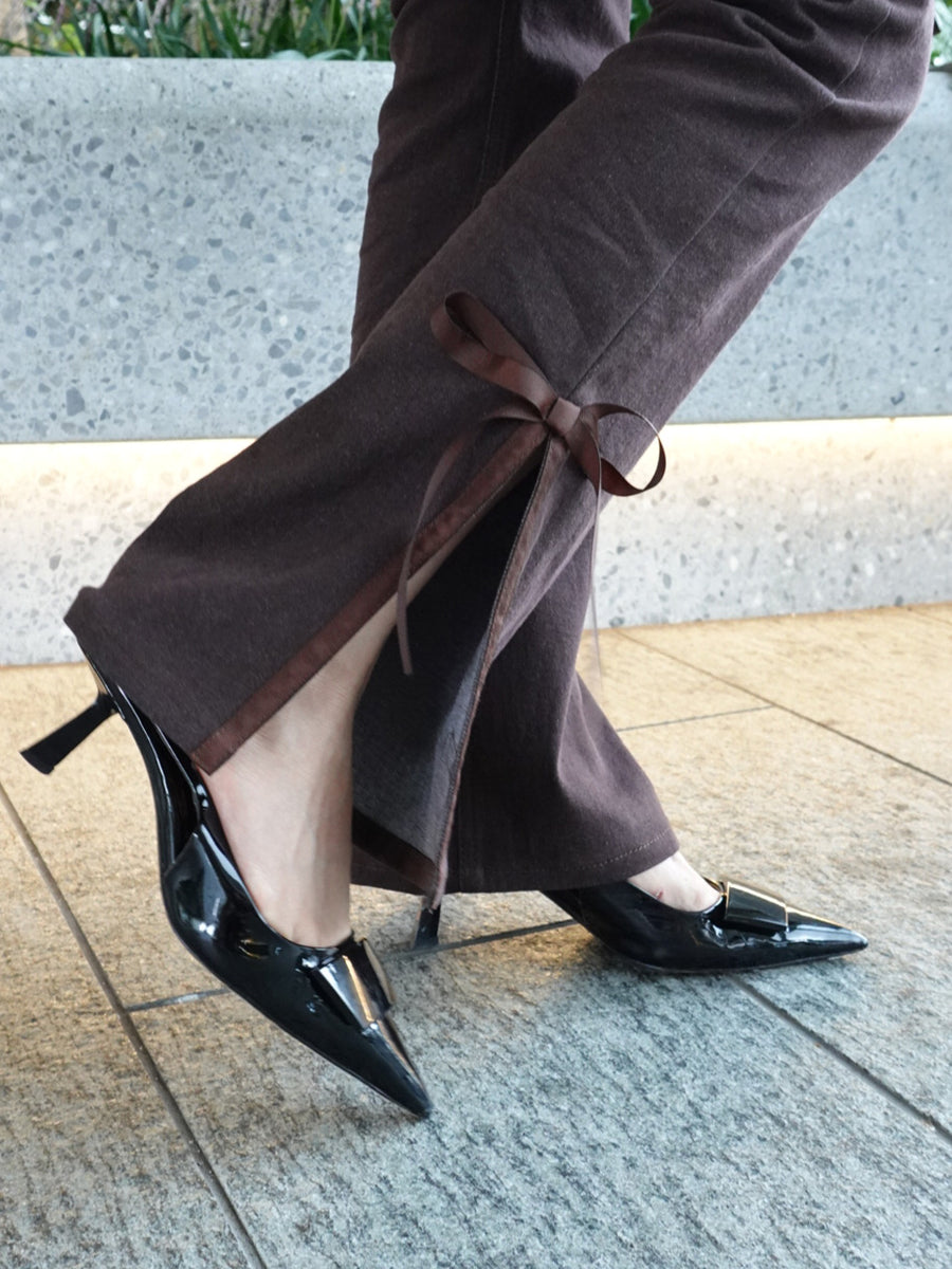 side slit denim ribbon pants
