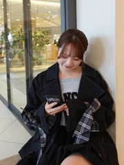 Check ribbon denim jacket