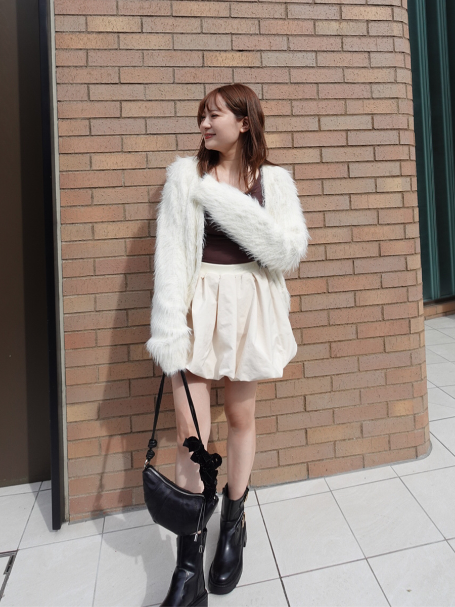 Suede balloon volume skirt