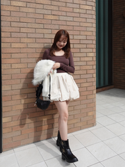 Suede balloon volume skirt