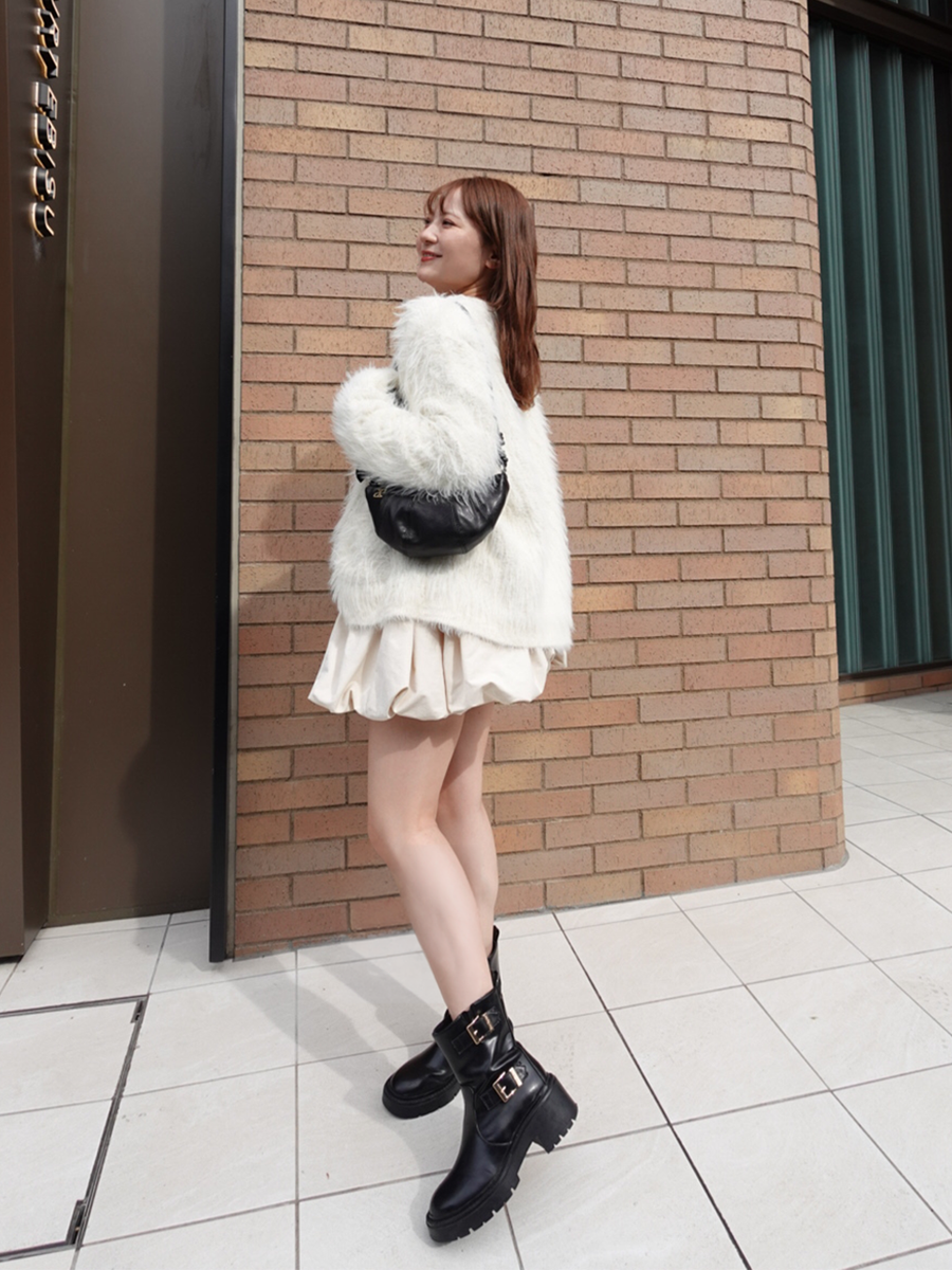 Suede balloon volume skirt