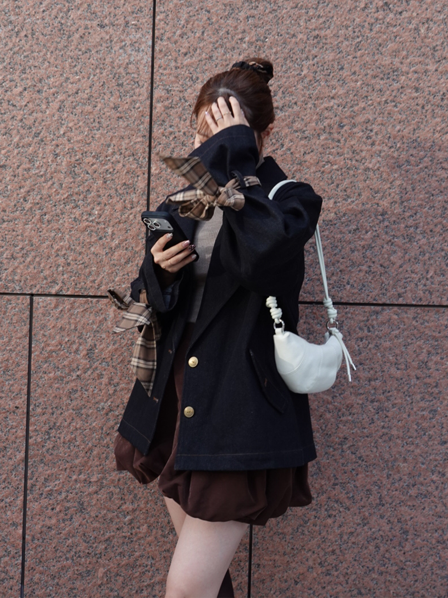 Suede balloon volume skirt